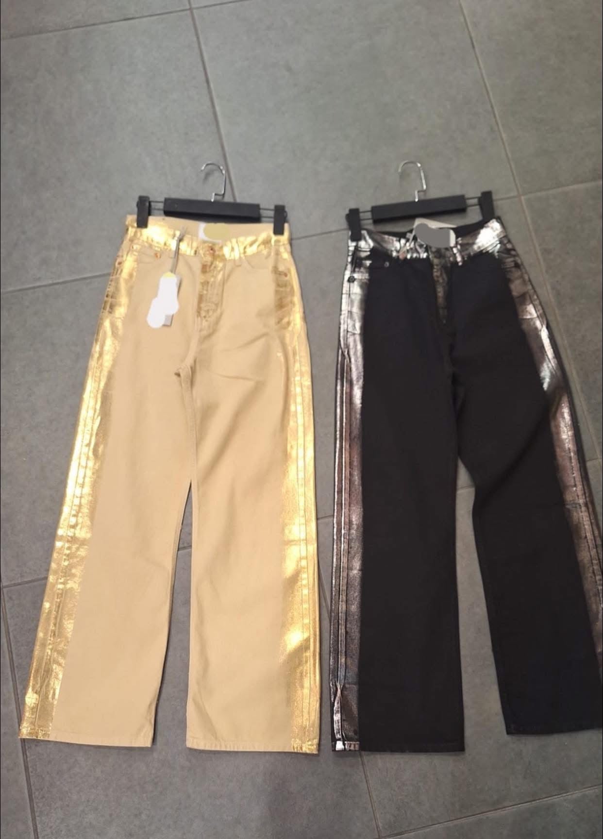 Black metallic gabardine pants