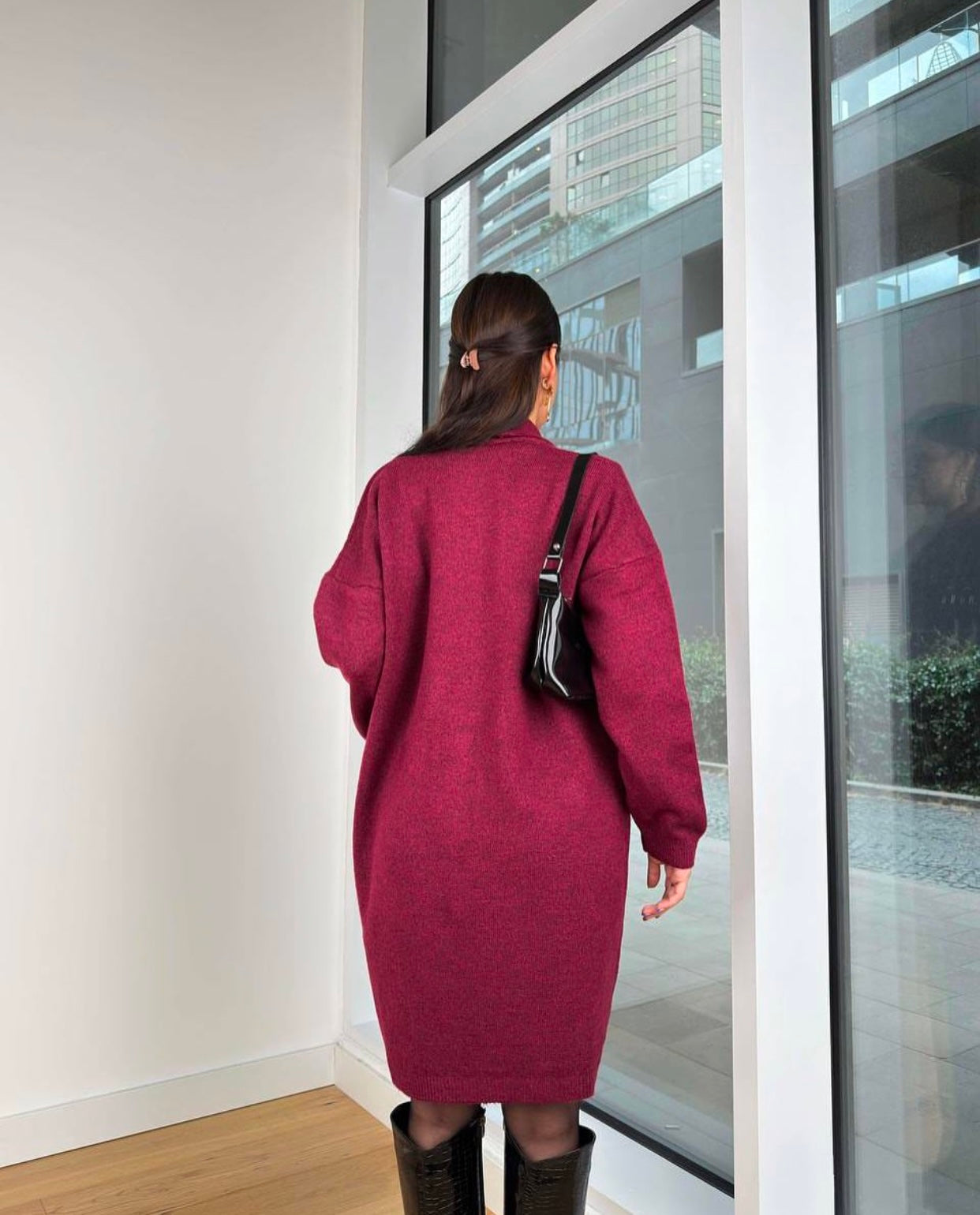 Burgundy set (Dress+ cardigan)