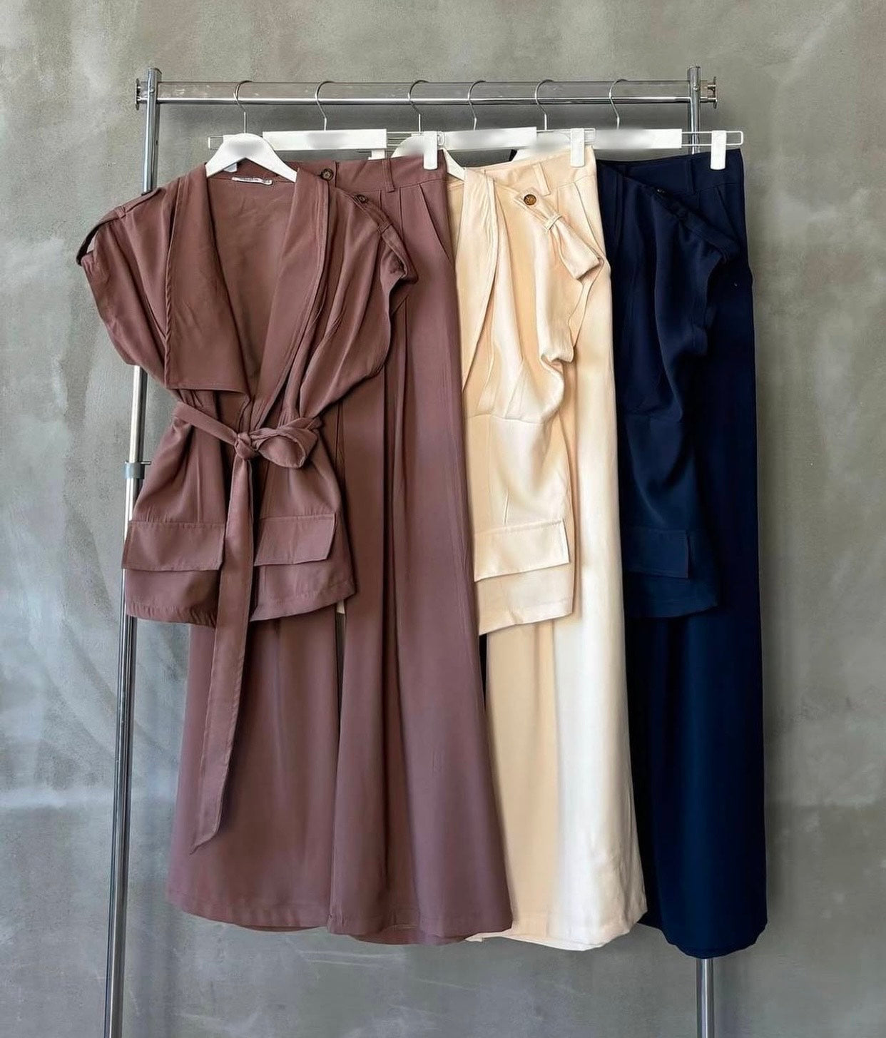 chic belted mocha brown set