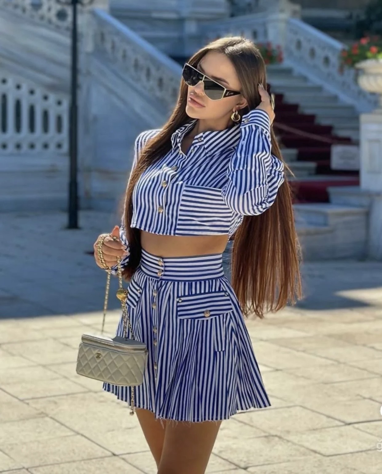 Striped poplin two-piece set