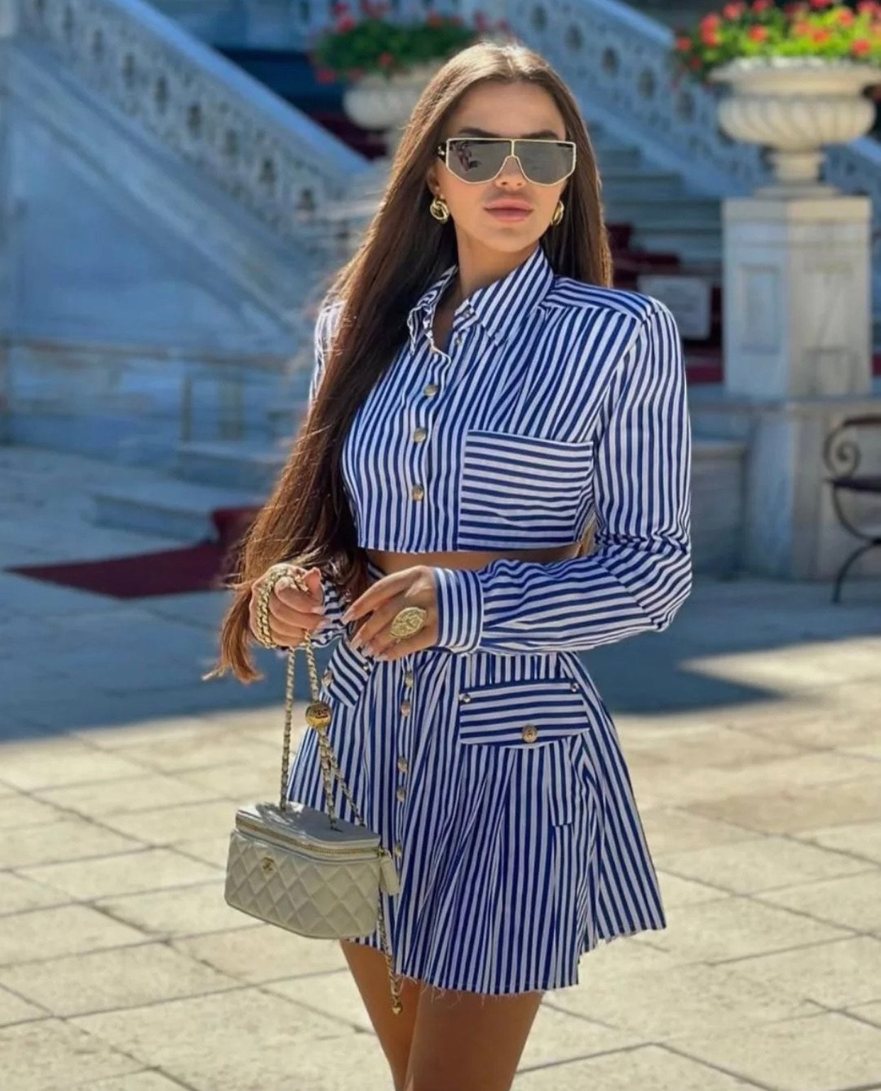 Striped poplin two-piece set