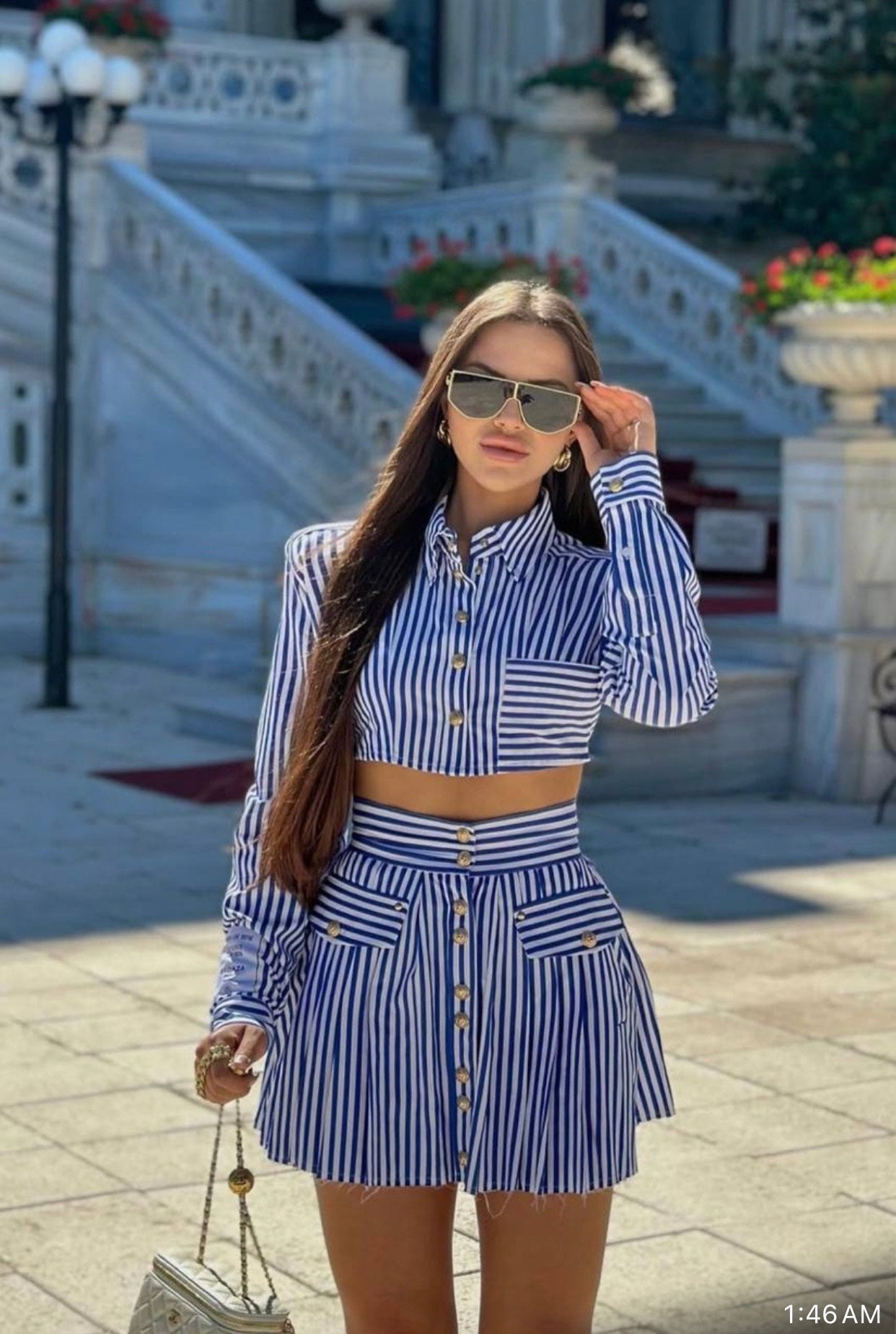 Striped poplin two-piece set