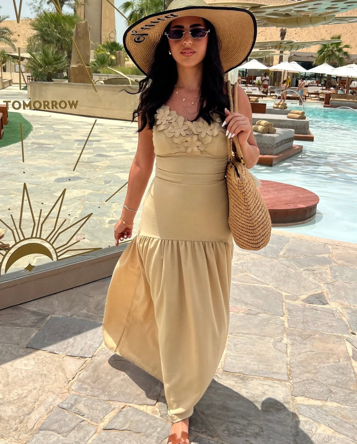 Beige linen dress