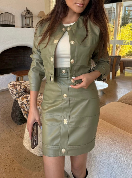 Olive green leather set