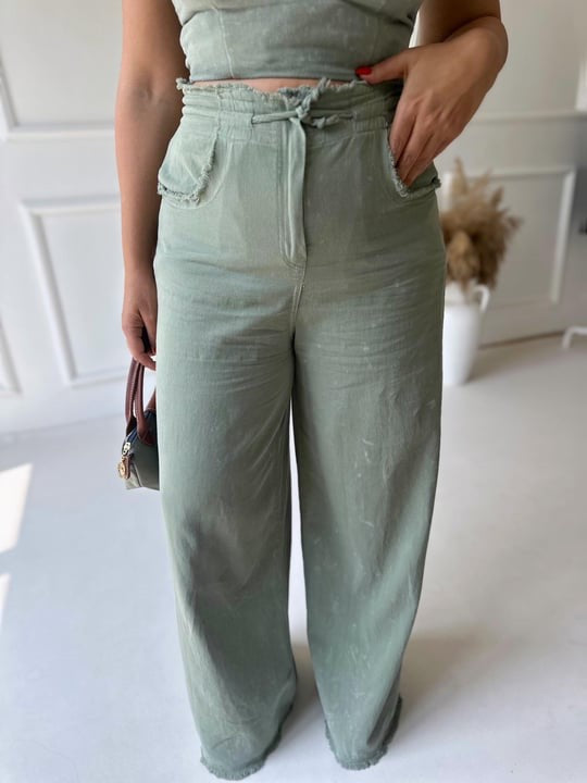 Premium washed wide leg gabardine pants & top set