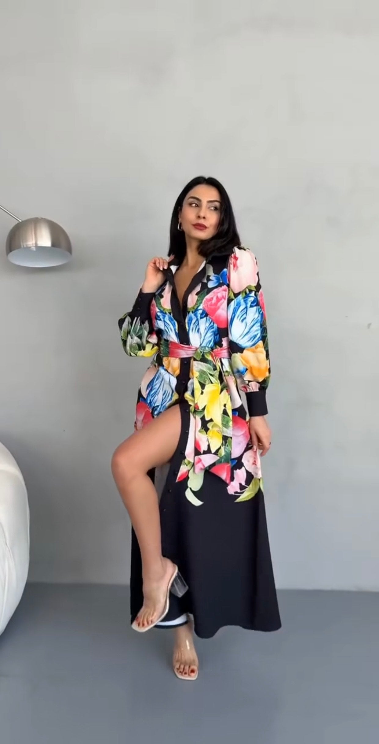 Floral maxi shirt dress